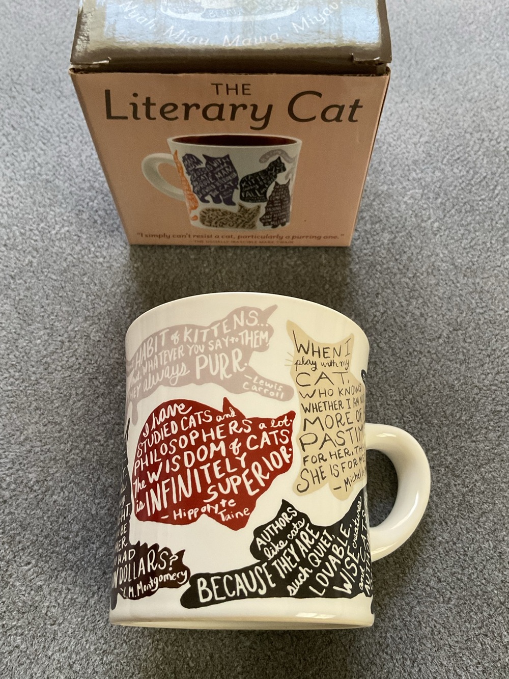 NEW The Literary Cat The Unemployed Philosophers Guild 12oz Ceramic Mug w/Box